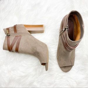 Bamboo Suede Peep Toe Ankle Bootie